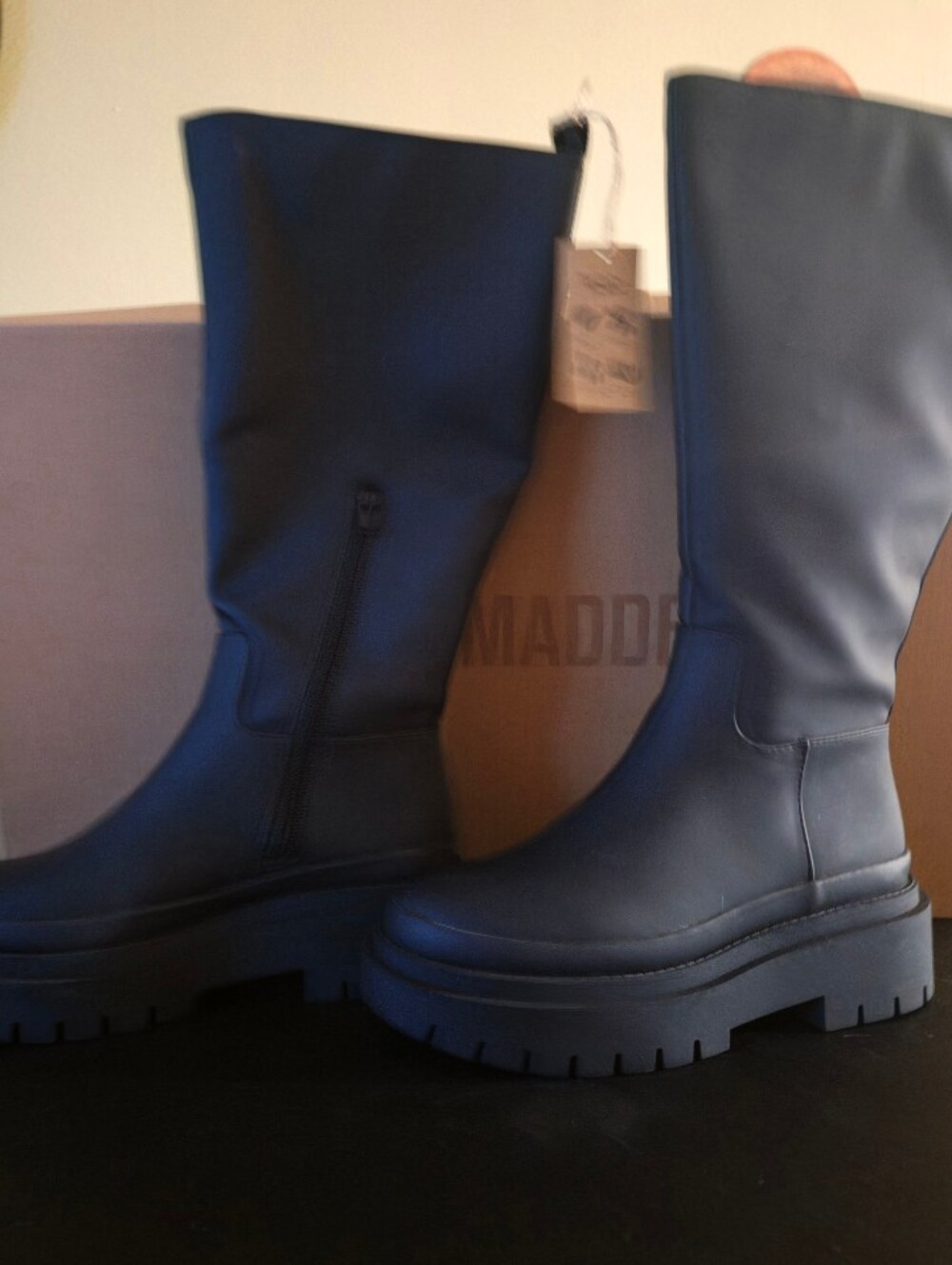Steve Madden MACALL Black Knee High Platform Lug Boots NWT Size 7